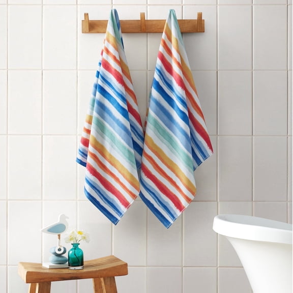 Welhome Kids Towel Set, 2 Piece 100% Cotton Pool Party Towels, 380 GSM, Absorbent Bath Towels For Everyday Use, Rainbow Printed Bathroom Towels