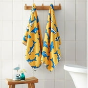 Welhome Kids Towel Set, 2 Piece 100% Cotton Bathroom Towels, 380 GSM, Absorbent Bath Towels For Everyday Use, Sharks Printed Towels