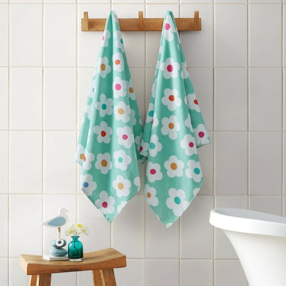 Welhome Kids Towel Set, 2 Piece 100% Cotton Pool Party Towels, 380 GSM, Absorbent Bath Towels For Everyday Use, Floral Printed Bathroom Towels