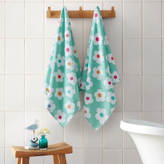 Welhome Kids Towel Set, 2 Piece 100% Cotton Pool Party Towels, 380 GSM, Absorbent Bath Towels For Everyday Use, Floral Printed Bathroom Towels