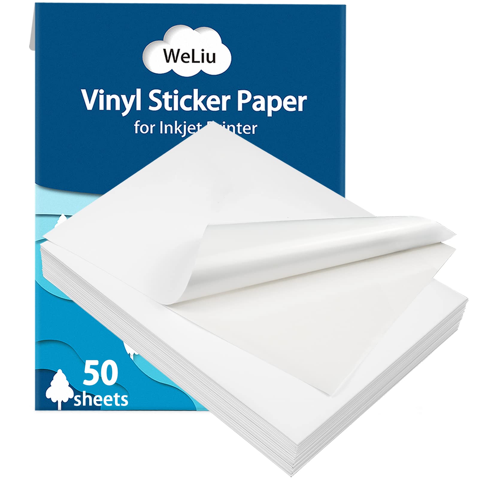 Weliu Premium Printable Vinyl Sticker Paper for Inkjet Printer,50