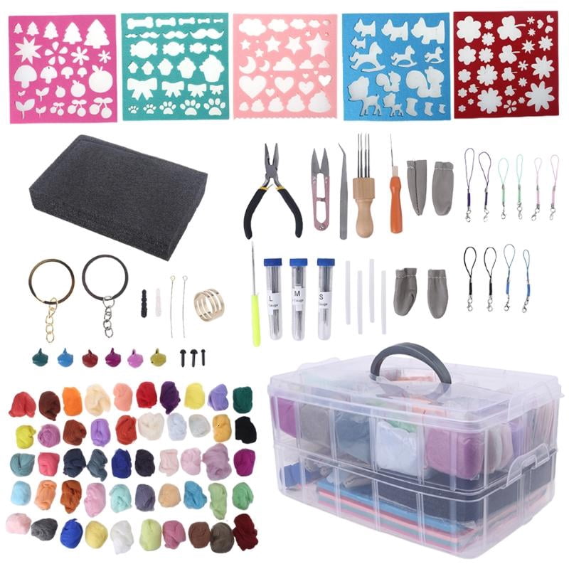 Exquisite Needle Felting Kit with 50 Colorful Wool Roving Yarn for DIY Craft