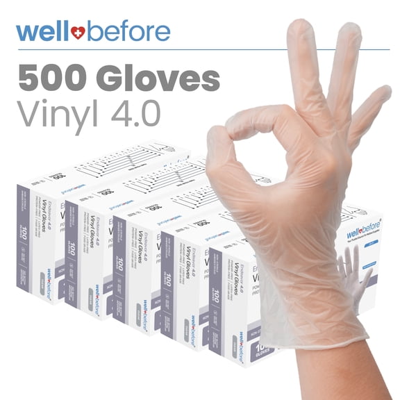 WellBefore Synmax 4g Clear Vinyl Disposable Gloves, Latex-Free Powder-Free Gloves for Food Prep, Cleaning, Large, 500pcs