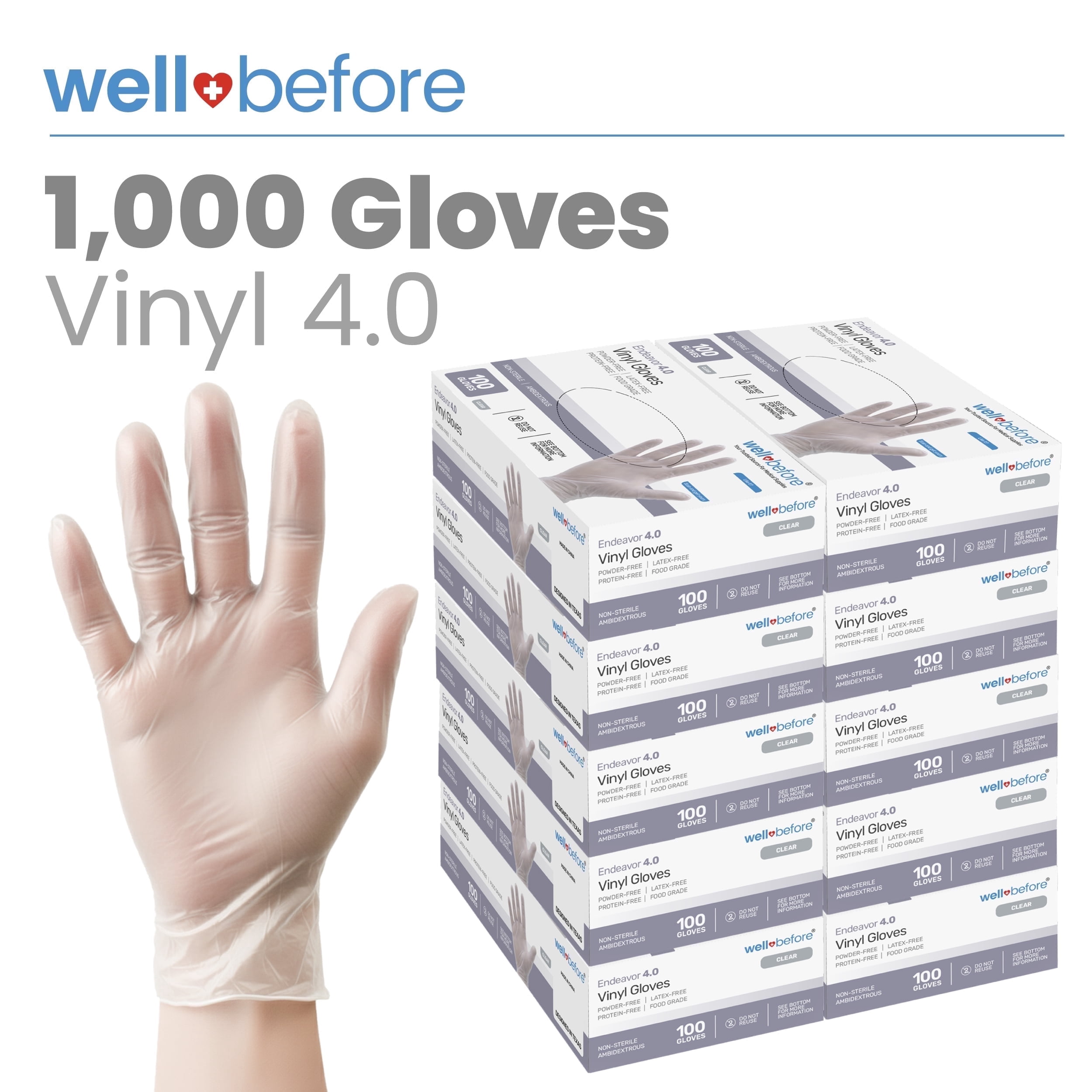 Well Before Disposable Synmax 4g Food Grade Vinyl Gloves, Clear, Medium, 1000pcs