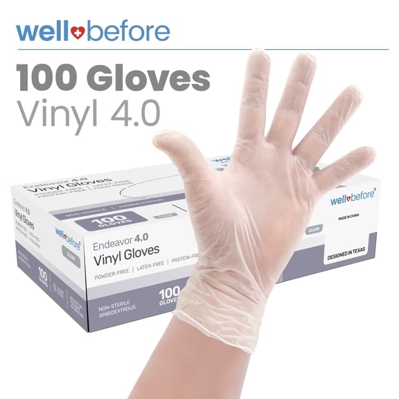 WellBefore Synmax 4g Clear Vinyl Disposable Gloves, Latex-Free Powder-Free Gloves for Food Prep, Cleaning, Small, 100pcs
