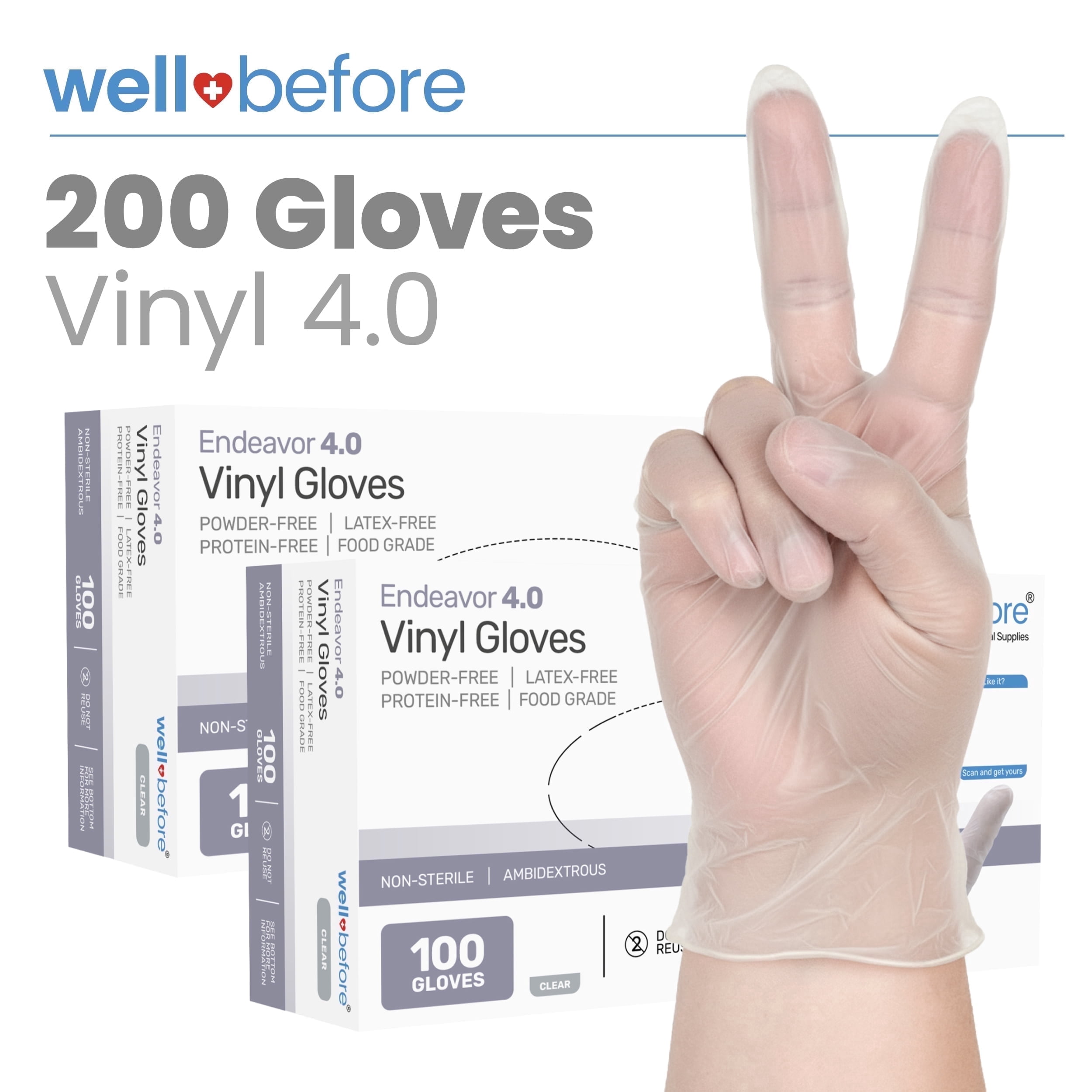 Well Before Disposable Synmax 4g Food Grade Vinyl Gloves, Clear, Small, 200pcs