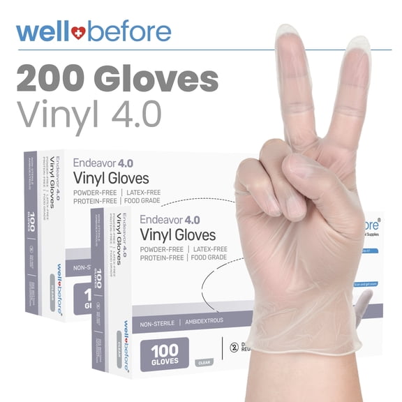 WellBefore Synmax 4g Clear Vinyl Disposable Gloves, Latex-Free Powder-Free Gloves for Food Prep, Cleaning, XLarge, 200pcs