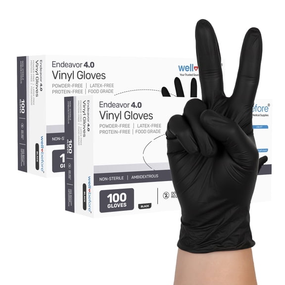 Well Before Disposable Synmax Non-Exam Gloves 4.0g, Powder-Free, Black, Large, 200pcs