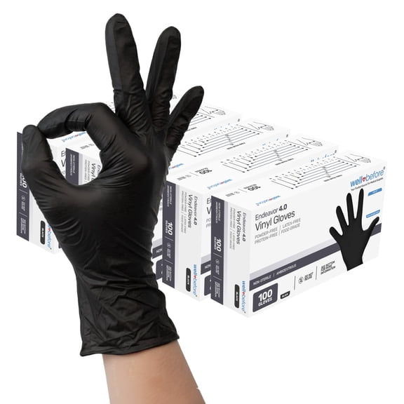 Well Before Disposable Synmax Non-Exam Gloves 4.0g, Powder-Free, Black, Small, 500pcs