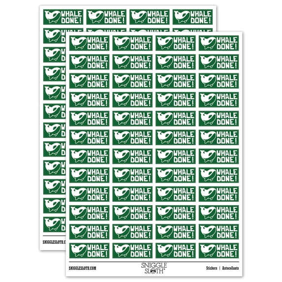 Well Done Killer Whale Teacher Student School Sticker Set - Dark Green - Gloss Finish - 1.25" Mini