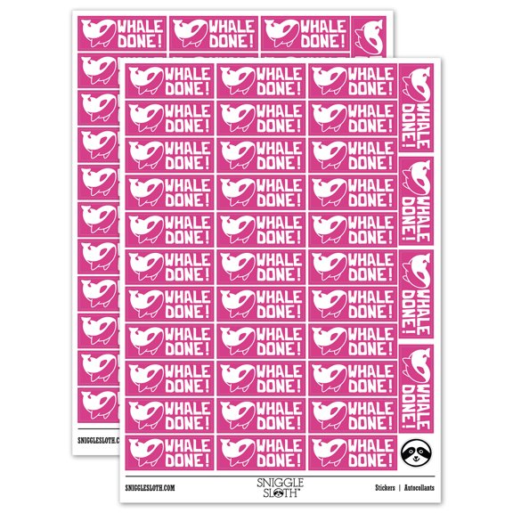 Well Done Killer Whale Teacher Student School Sticker Set - Hot Pink - Gloss Finish - 1.5" Small