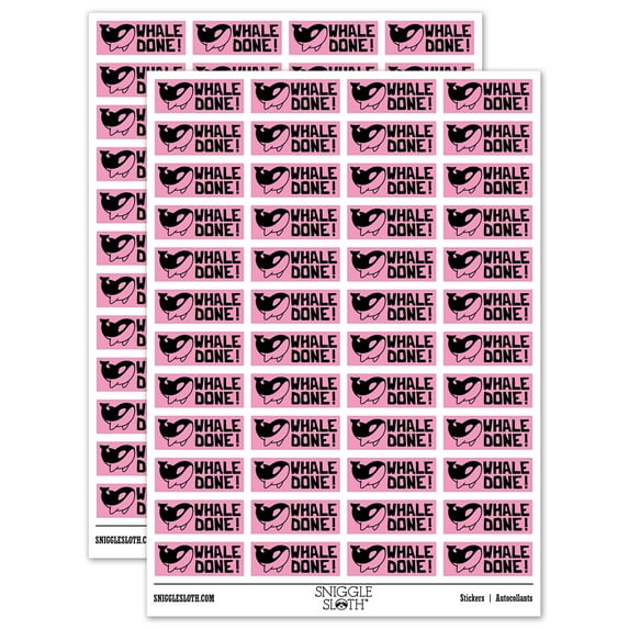 Well Done Killer Whale Teacher Student School Sticker Set - Light Pink - Gloss Finish - 1.25" Mini