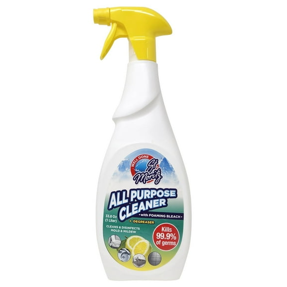 Well Done St.Moritz All Purpose Cleaner 33.8oz With Foaming Bleach Lemon Scent (Package May Vary) Pack Of 2
