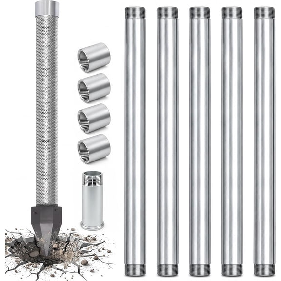 Well Drive Point Kit, 1-1/4 Inch Sand Point Well and 5 Pack Drive Well Pipe 39 Inch Galvanized Drive Well Pipes and 60 Gauge Mesh Screen, Drive Cap, 4 Drive Couplers for Sand Point Well, Well Project