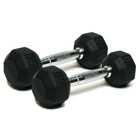 Well-Fit Rubber Hex Dumbbell Set, 10lb Black, Includes Two Weights