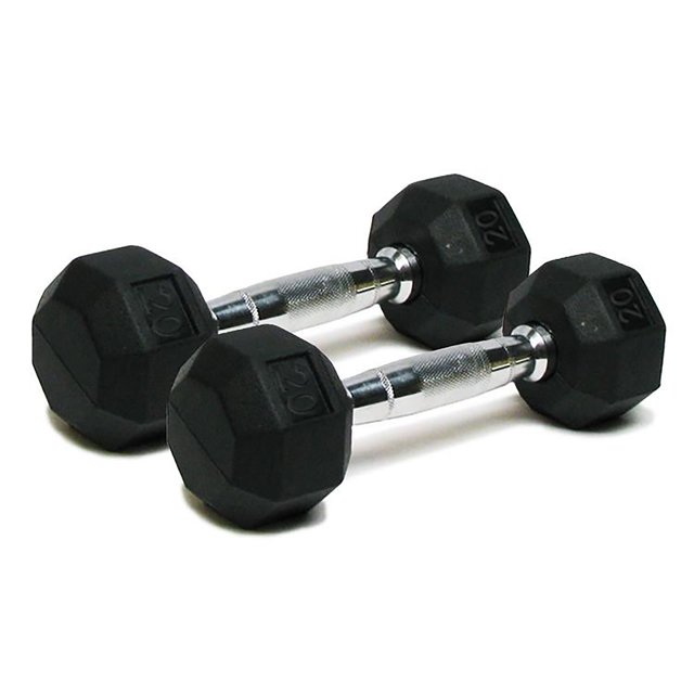 WellFit Rubber and Cast Iron Hex Dumbbell Set, 20 Lbs., Black