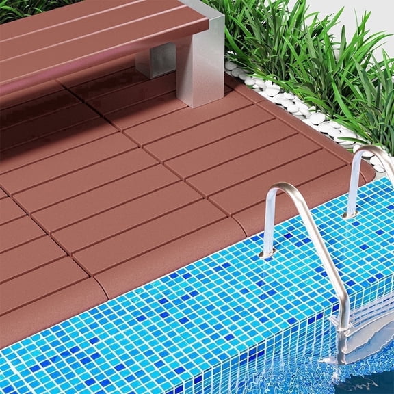 Well Fleet 58 Pcs Plastic Interlocking Deck Tiles, 12"x12" Texture Plastic Patio Tiles, For Indoor Outdoor Use, Decking Tiles For Garden Lawn Swimming Pools Porch Poolside Balcony Backyard, Brown