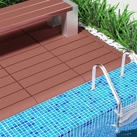 Well Fleet 58 Pcs Plastic Interlocking Deck Tiles, 12"x12" Texture Plastic Patio Tiles, For Indoor Outdoor Use, Decking Tiles For Garden Lawn Swimming Pools Porch Poolside Balcony Backyard, Brown