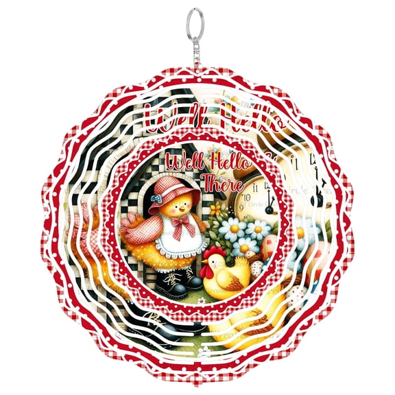 Well Hello There Chickens Stained Glass Suncatcher, UV Printed Tinplate Round, Farmhouse Kitchen Decor, Hen House Gift,