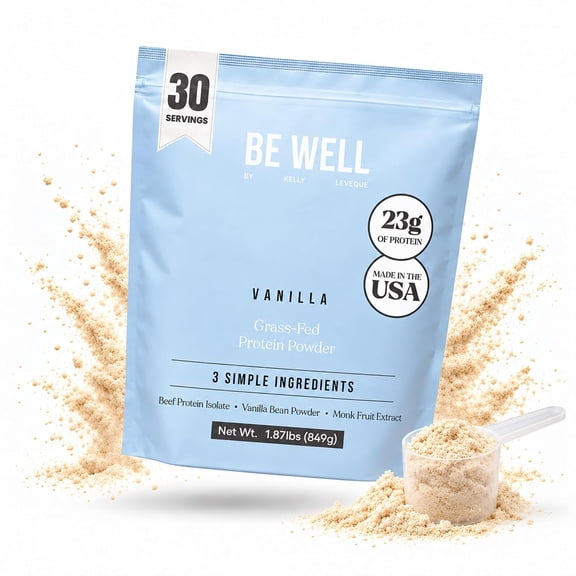 Be Well by Kelly Grass-Fed Beef Protein Powder, Vanilla, 23g Protein, Zero Carbs, No Sugar Added, Dairy & Soy Free, 30 Servings, 1.87lb