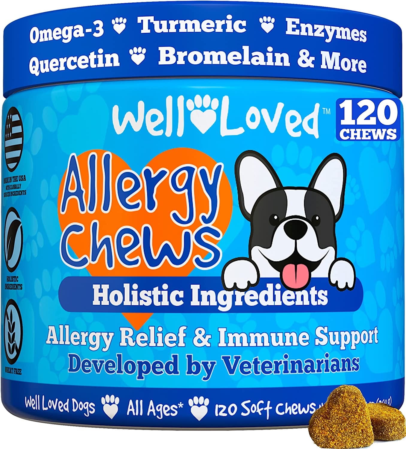 Well Loved Dog Allergy Chews, Itch Relief for Dogs, Hot Spot, 120 Chews