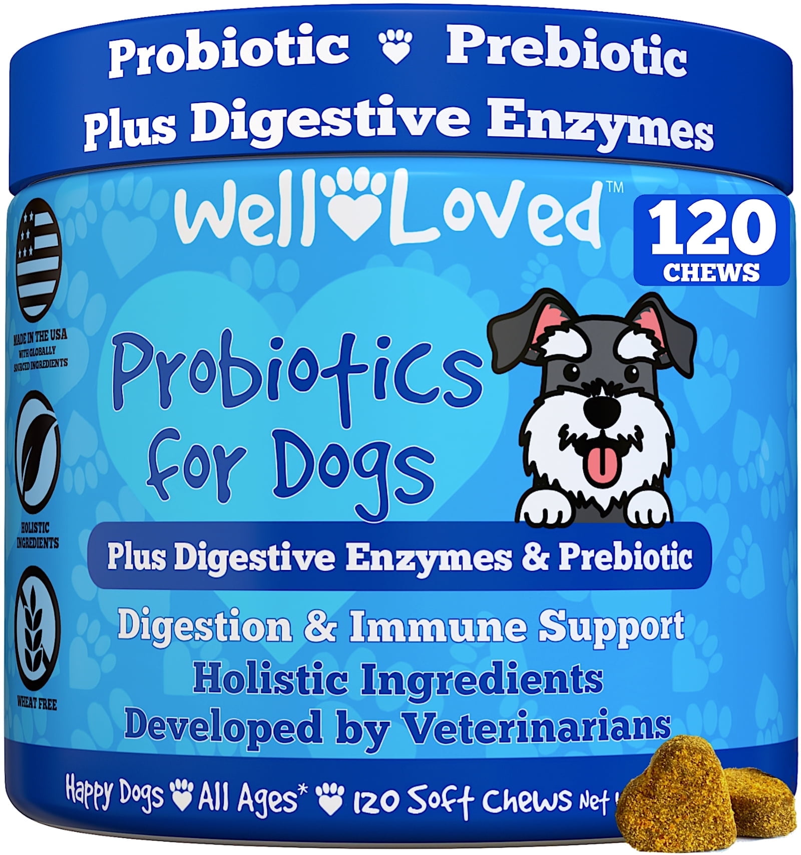 Well Loved Probiotics for Dogs Digestive Health Soft Chews, Chicken Flavor, 120 Count