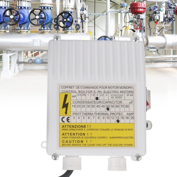 Well Pump Control Box with Overload Protection, 1.5HP 110V Capacitor Starter, Single Phase Electric Control Panel with US Plug, for 3-Wire Deep Well Submersible Pumps