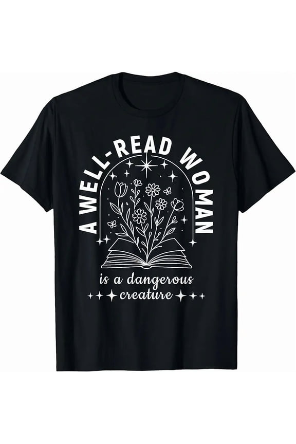 Well Read Woman Literary Quote Flower Design for Women Short Sleeve Graphic Tee