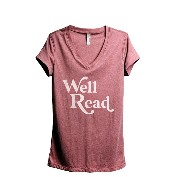 Well Read Women's Fashion Relaxed V-Neck T-Shirt Tee Heather Rouge X-Large