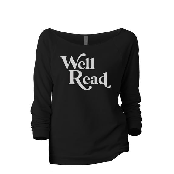 Well Read Women's Fashion Slouchy 3/4 Sleeves Raglan Lightweight Sweatshirt Black Medium