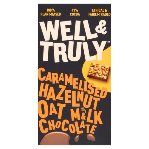Well&Truly Oat Milk Chocolate Caramelised Hazelnut 90g, British Import (Pack of 6)