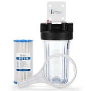 Well Water Whole House Sediment & Rust Complete Filtration System with Pleated Washable filter, Clear Housing 1 Ports
