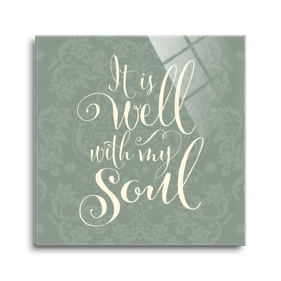 Well With My Soul Pistachio Green Scroll 12 x 12 Glass Wall Hanging Sign