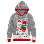 Well Worn - Fa La La Llama Hood - Youth Girls - Kids Funny Ugly Christmas Sweater - Adorable Holiday Gift Ideas