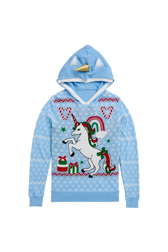 - Holiday Unicorn Hood - Youth Girls - Kids Funny Ugly Christmas Sweater - Adorable Holiday Gift Ideas