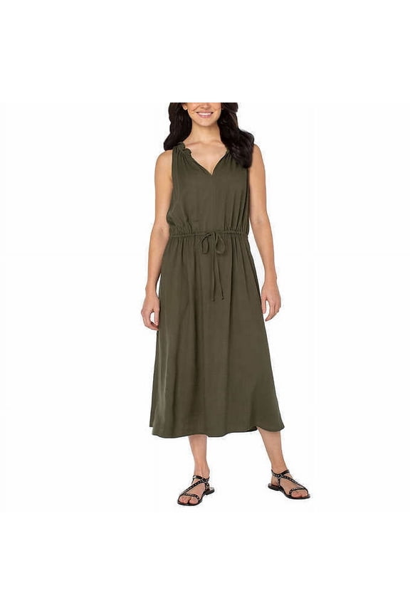 Ladies Long Linen Blend Dress 1606980 (Green, L)