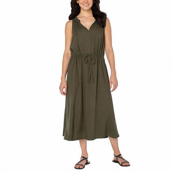 Well Worn Ladies Long Linen Blend Dress 1606980 (Green M)