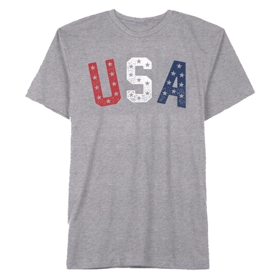 Well Worn Men's Short Sleeve USA American Letter Graphic T-Shirt- (Heather Gray, X-Large)
