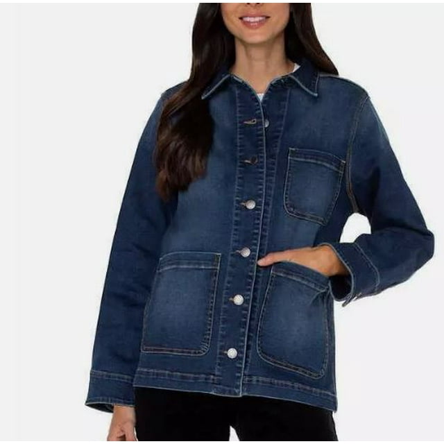 Well Worn Women's Denim Chore Jacket, Comfort Stretch Heavyweight Blue Medium