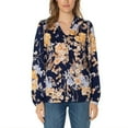 thumbnail image 1 of Well Worn Women's Floral Print Ruffle Neck Lightweight Button Front Blouse-Navy / L, 1 of 8