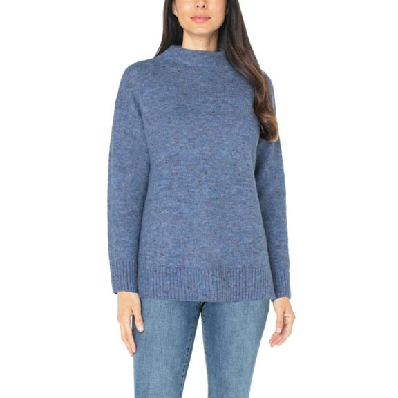 Well Worn Women's Mock Neck Cozy Wool Blend Nep Yarn Sweater (Blue, S)