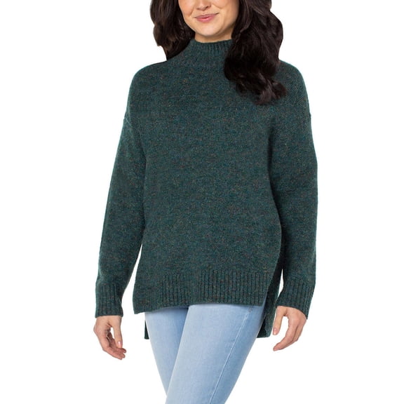 Well Worn Women's Mock Neck High Low Hem Cozy Soft Nep Yarn Sweater-Green / 2X