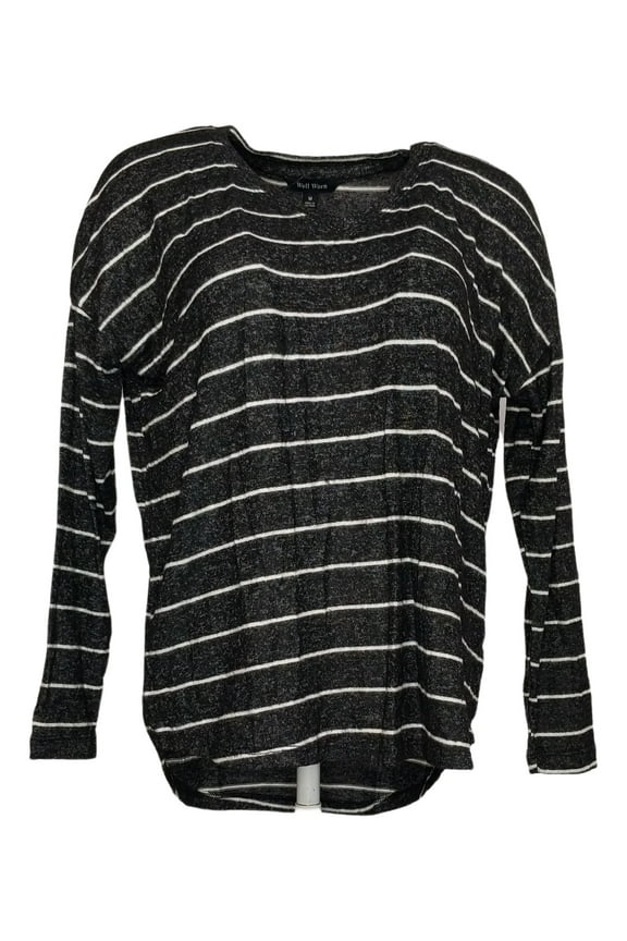 Women's Sweater Sz M Striped Soft Knit V-Neck Black