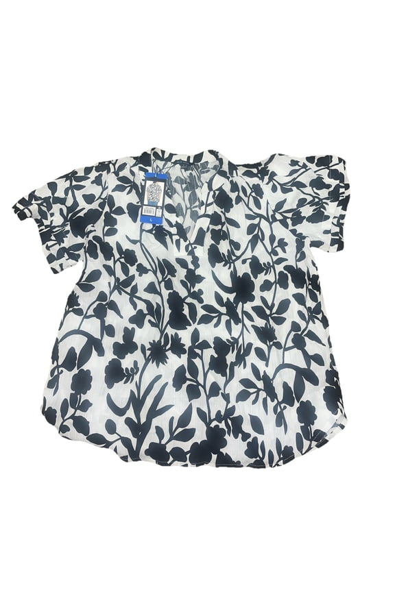 Women's V Neck Blouse Top (Black White,  L)