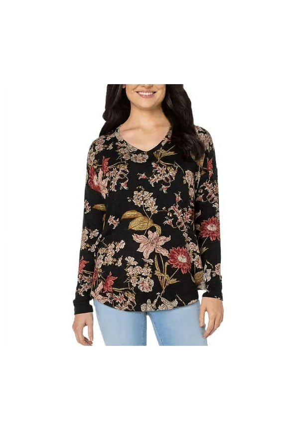 Women's V-Neck Top (Black, X-Large)