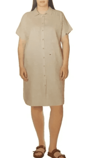 Well Worn Womens Button Down Linen Blend Dress Tan Medium