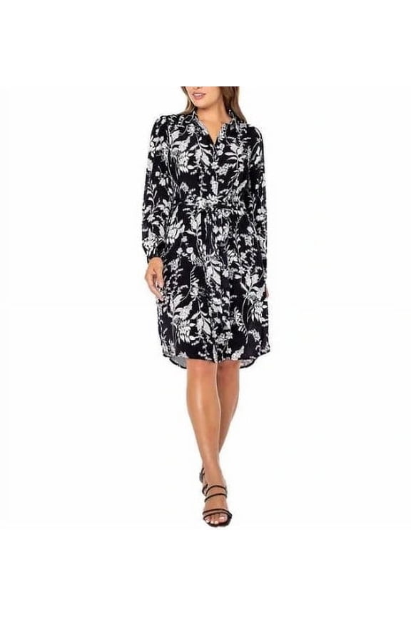 Womens Dress With Belt Tie Black Print XXL