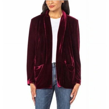 Well Worn Womens Faux Velvet Jacket Burgundy Large