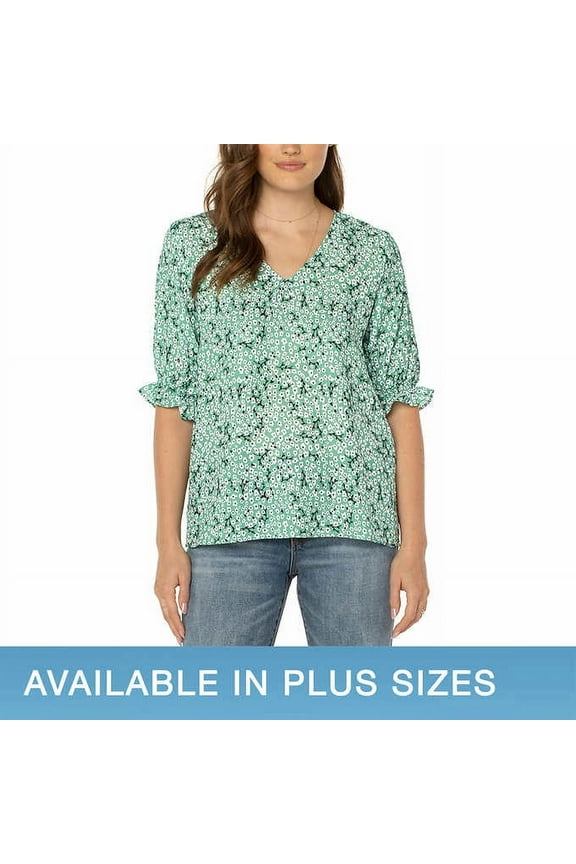 Womens' V-Neck Blouse (Green, Medium)