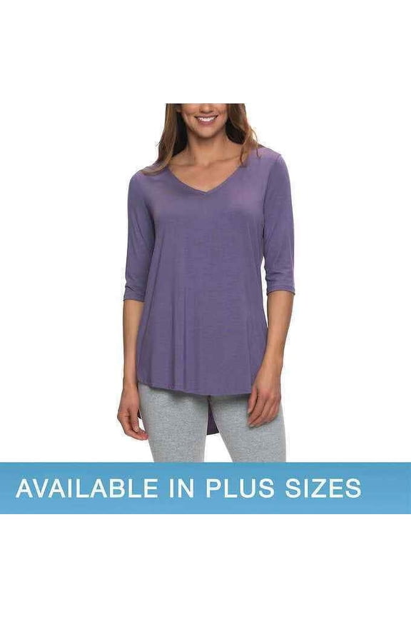 Womens V Neck Soft Brushed Top,Plum Heather,Small